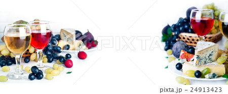Wine, grape and cheese over white 24913423