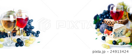 Wine, grape and cheese over white 24913424