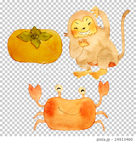 插图素材: 猴子,螃蟹和柿子的插图