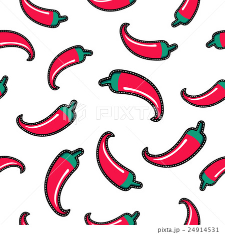 Red chili pepper stitch patch seamless pattern Red chili pepper stitch patch seamless pattern 24914531