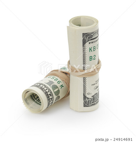 rolled hundred dollar banknotes tied with 24914691