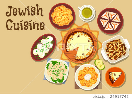 Jewish cuisine dinner menu with dessert icon 24917742