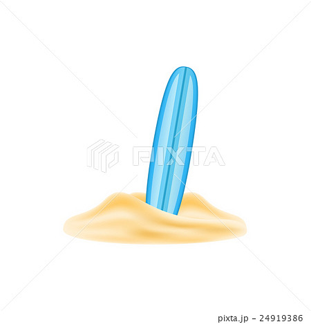 Vintage surf board in blue design standing in sand 24919386