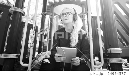 Woman Listening Music Media Entertainment Relaxation Concept 24924577
