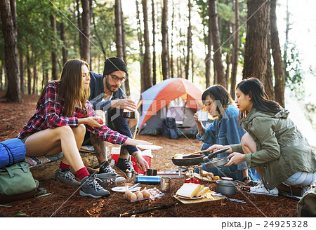 Friends Camping Cooking Breakfast Concept Friends Camping Cooking Breakfast Concept 24925328