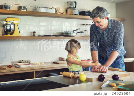 Family Father Girl Making Cookies Learning Baking Concept Family Father Girl Making Cookies Learning Baking Concept 24925604