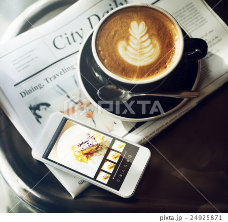 Coffee Shop Cafe Latte Cappuccino Newspaper Concept 24925871