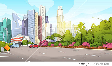 City Street Skyscraper View Sketch Cityscape 24926486