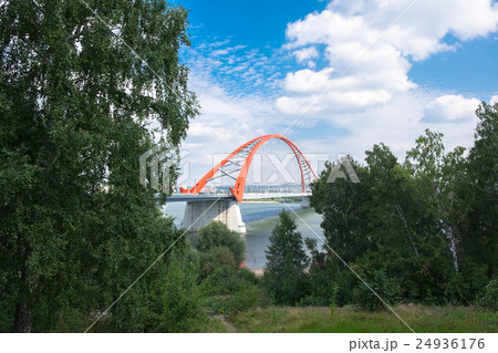 Colorful red bridge in Novosibirsk city 24936176