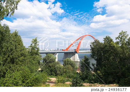 Colorful red bridge in Novosibirsk city 24936177