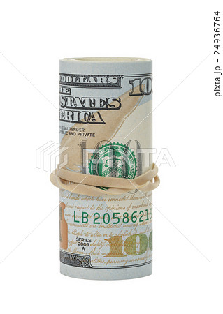 rolled hundred dollar banknotes tied with 24936764