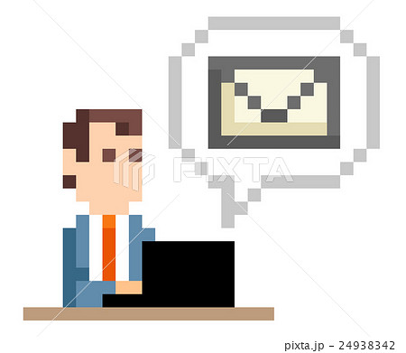 ピクセルイラスト メールをするビジネスマンのイラスト素材