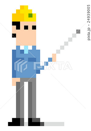 ピクセルイラスト 指し棒を使って説明する作業員の男性のイラスト素材