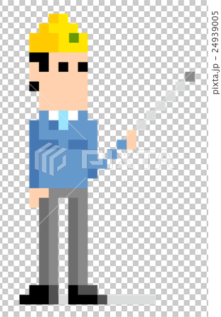 ピクセルイラスト：指し棒を使って説明する作業員の男性 24939005