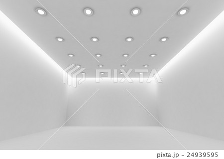 Empty white room with small round ceiling lamps Empty white room with small round ceiling lamps 24939595