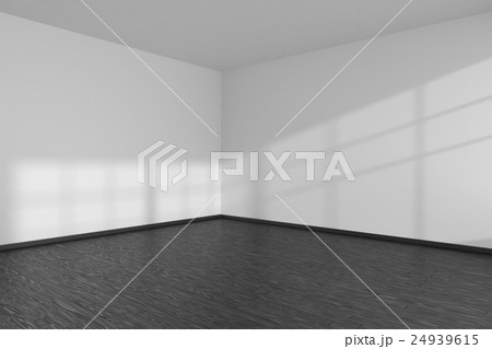 Empty room with black parquet floor and white wall Empty room with black parquet floor and white wall 24939615