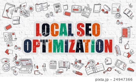 Local SEO Optimization in Multicolor. Doodle Local SEO Optimization in Multicolor. Doodle 24947366