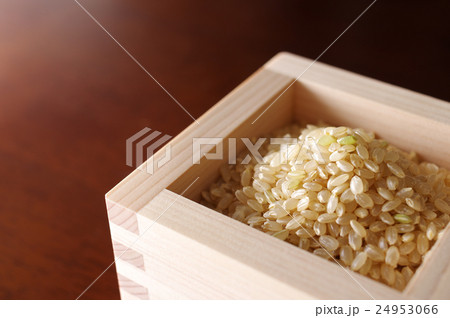 ヒノキの枡に盛られた玄米　アップ 24953066
