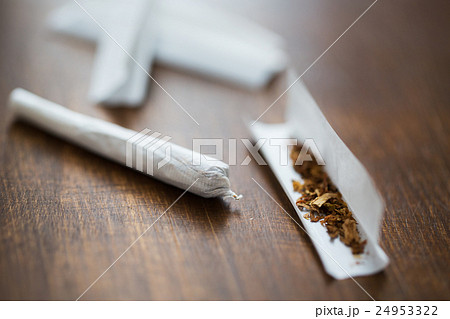 close up of marijuana joint and tobacco 24953322