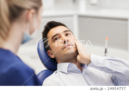 female dentist and male patient with toothache 24954757
