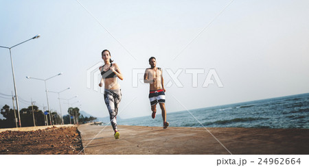 Running Exercise Training Healthy Lifestyle Beach Concept 24962664