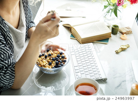 Morning Eating Breakfast Keyboard Book Concept Morning Eating Breakfast Keyboard Book Concept 24963997