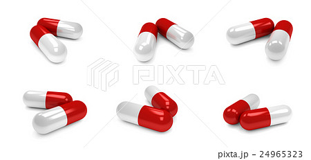 赤いカプセル薬 セットのイラスト素材 24965323 Pixta