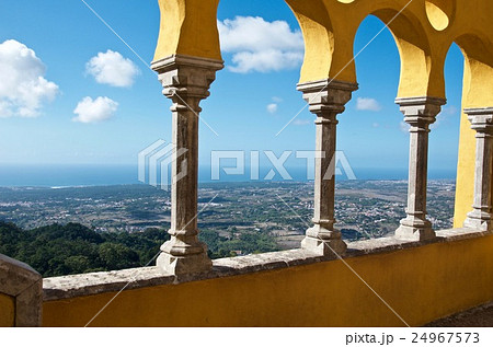 Landscape view from an old castle balcony Landscape view from an old castle balcony 24967573
