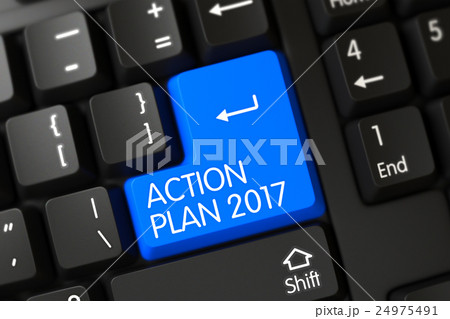 Keyboard with Blue Button - Action Plan 2017. 3D. 24975491