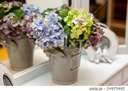 artificial bouquet flowers blue-yellow-green 24975492