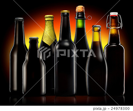Set of beer bottles isolated on black background 24978300