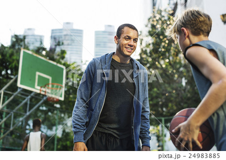 Basketball Lesson Outdoors Boy Concept 24983885