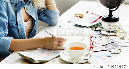 Female Writing Travel Diary Memories Concept Female Writing Travel Diary Memories Concept 24991947