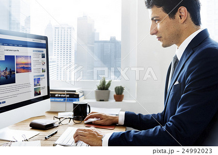Businessman Working Using Computer Information Concept Businessman Working Using Computer Information Concept 24992023