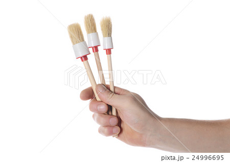 Man's hand with painting brushes Man's hand with painting brushes 24996695