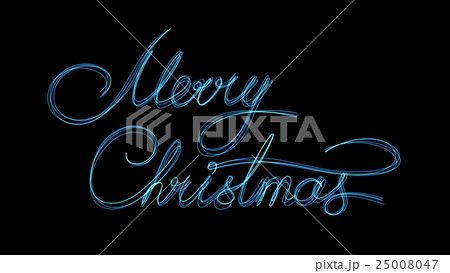 Blue Neon Text Marry Christmas On Black Background 25008047