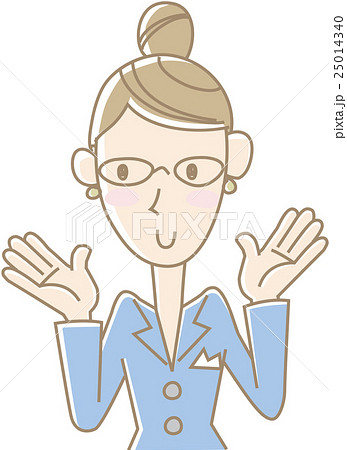 両手を広げるスーツの女性（ブルー） 25014340