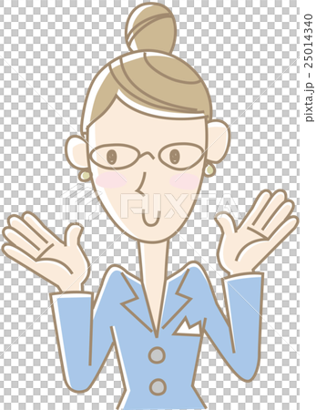 両手を広げるスーツの女性（ブルー） 25014340