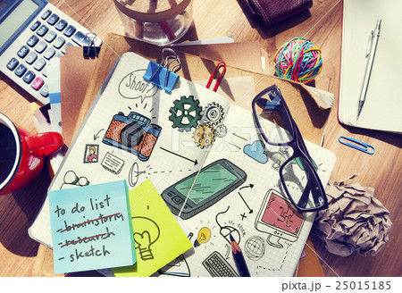 Stationary Office Desk Messy Concept 25015185