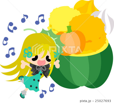 可愛い女の子とかぼちゃのアイスクリームのイラスト素材