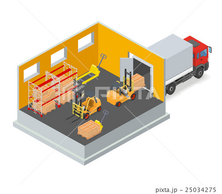 Unloading of goods in a warehouse using forklift. Unloading of goods in a warehouse using forklift. 25034275