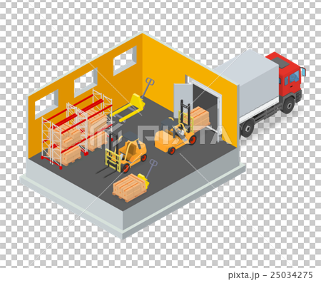 Unloading of goods in a warehouse using forklift. Unloading of goods in a warehouse using forklift. 25034275