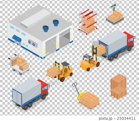 Loading or unloading a truck in the warehouse. 25034411
