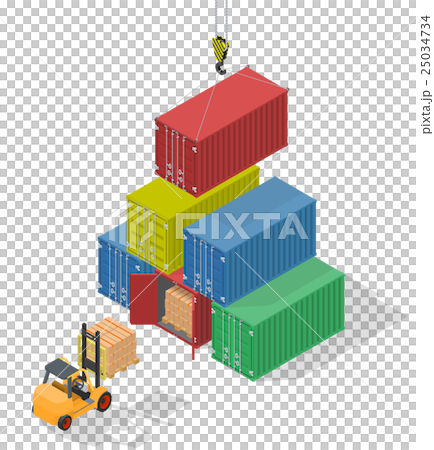 Unloading of sea cargo containers by a forklift. Unloading of sea cargo containers by a forklift. 25034734