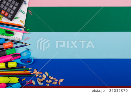 School or office stationery on colorful background School or office stationery on colorful background 25035370
