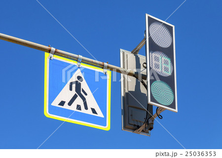 Traffic sign pedestrian crossing and traffic light Traffic sign pedestrian crossing and traffic light 25036353