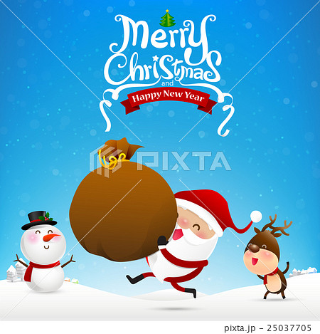 Merry christmas text and santa claus cartoon Merry christmas text and santa claus cartoon 25037705