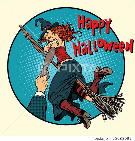 Happy Halloween witch on a broomstick follow me 25038095