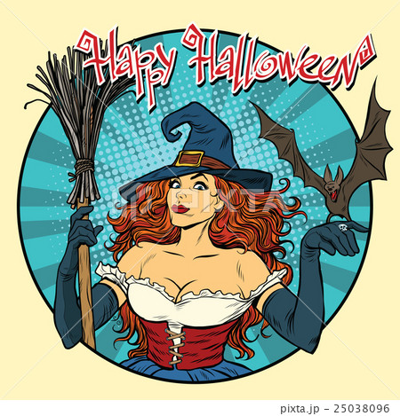Happy Halloween beautiful witch and bat 25038096