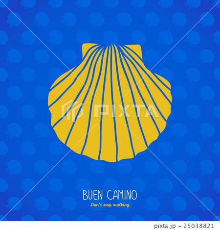 Buen camino! Yellow shell on the blue background. 25038821